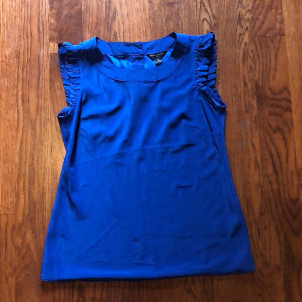 Blue cap-sleeve blouse